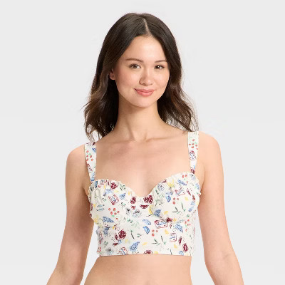 Women's Woven Corset Bra - Colsie™ White Fruit Print XL | Target