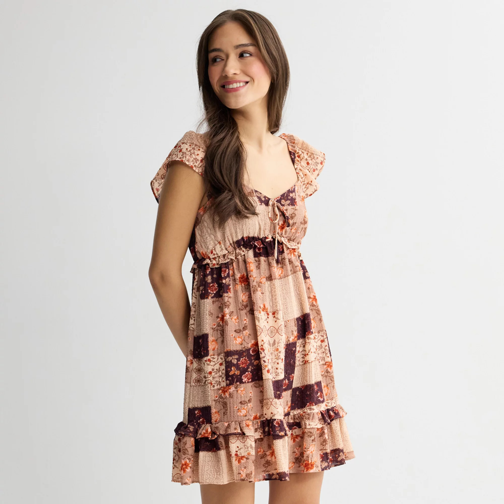 Juniors' Rewind Flutter Strap Tie Front Skater Dress | Kohl's