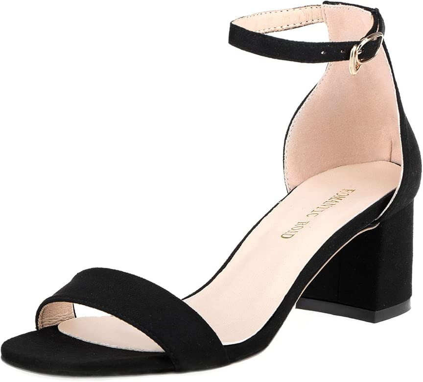 Heeled Sandals for Women,Classic Chunky Heels Sandal Single Band Open Toe Ankle Buckle Strap Summ... | Amazon (US)