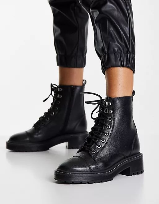 River Island lace up classic leather military boot in black | ASOS (Global)