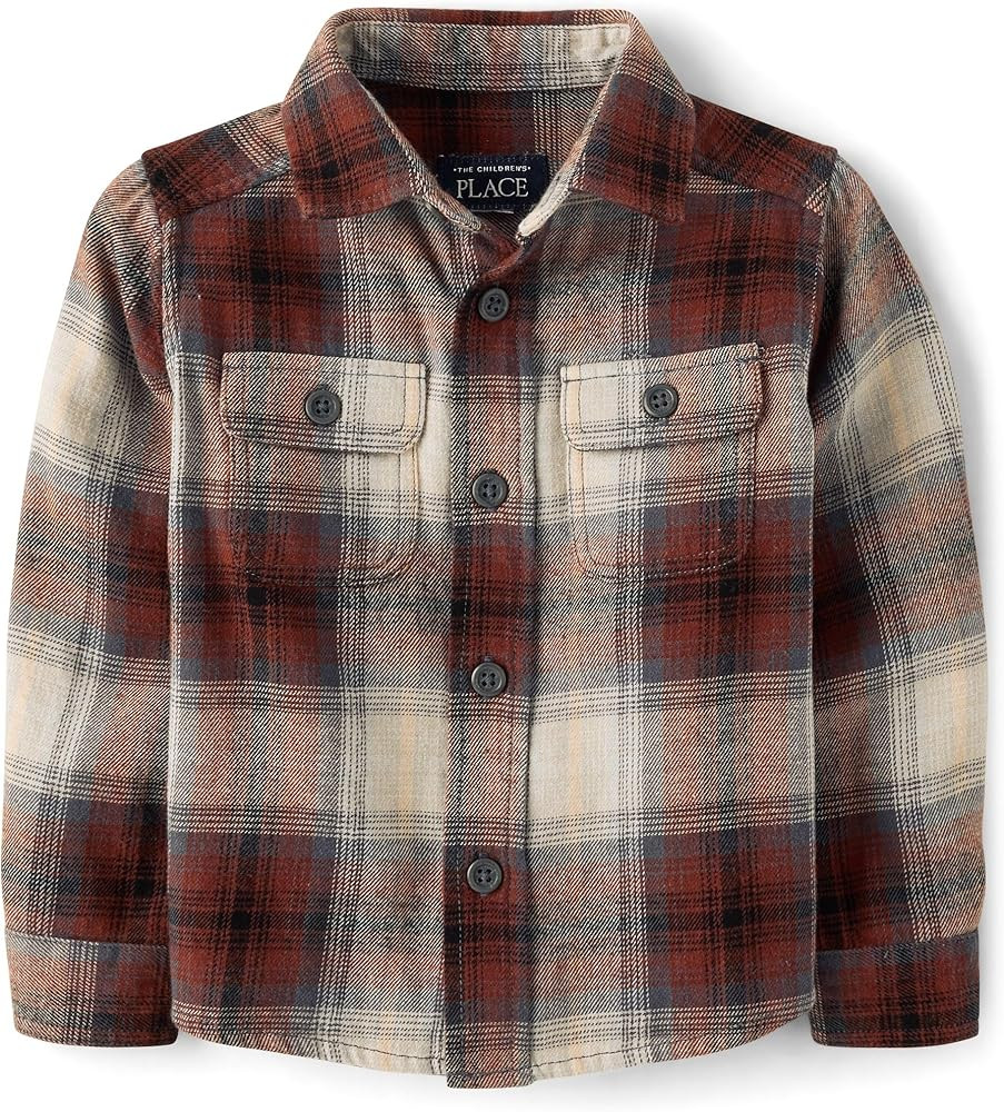 The Children's Place Boys and Toddler Long Sleeve Plaid Flannel Button Up Shirt | Amazon (US)