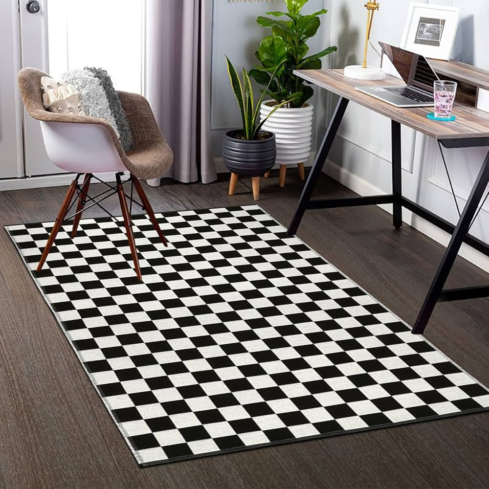 Seavish Checkered Rug, 3x5 Ft Moroccan Checkerboard Rug Outdoor Black and White Washable Rug Cott... | Amazon (US)