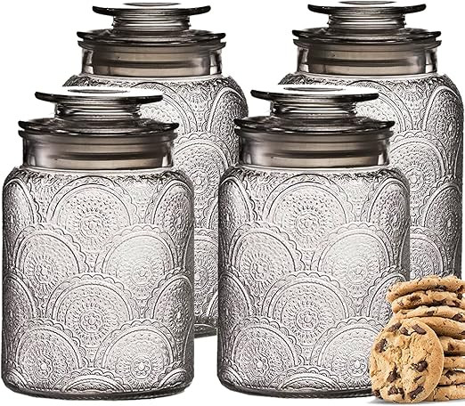4pc Glass Canisters Set for Kitchen Counter with Airtight Lids – Vintage Retro Design - Pantry ... | Amazon (US)