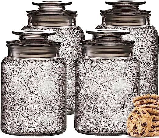 4pc Glass Canisters Set for Kitchen Counter with Airtight Lids – Vintage Retro Design - Pantry ... | Amazon (US)