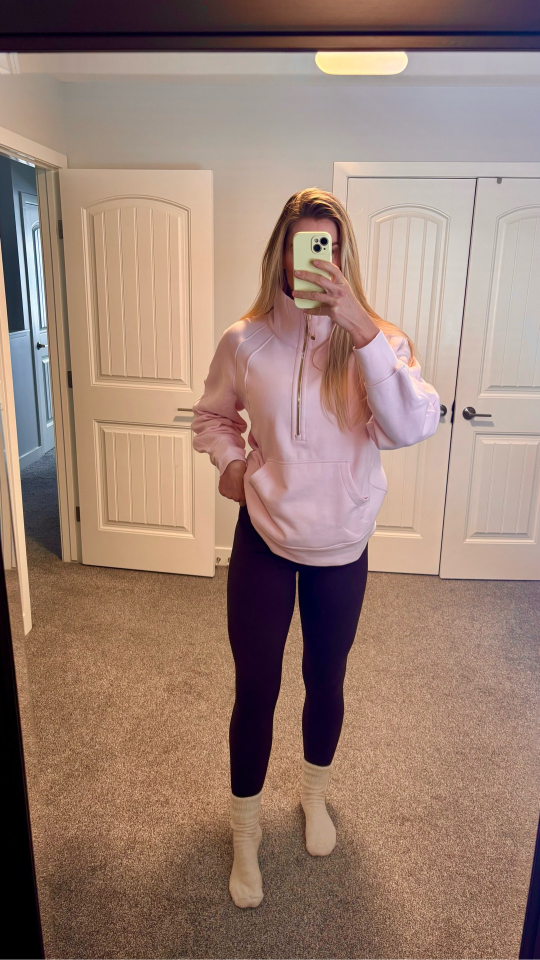 The sweater I will be wearing all winter. 
Lululemon scuba oversized funnel neck long in pink size M/L. 
Fleece tights and wool socks for cold walks  

#LTKfitness #LTKsale #LTKcanada