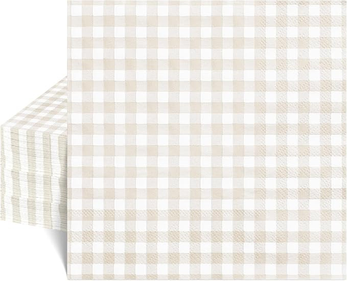 80 Pcs Gingham Napkins, 6.5X6.5 Inch Light Brown Napkins Disposable Beige and White Plaid Napkin ... | Amazon (US)