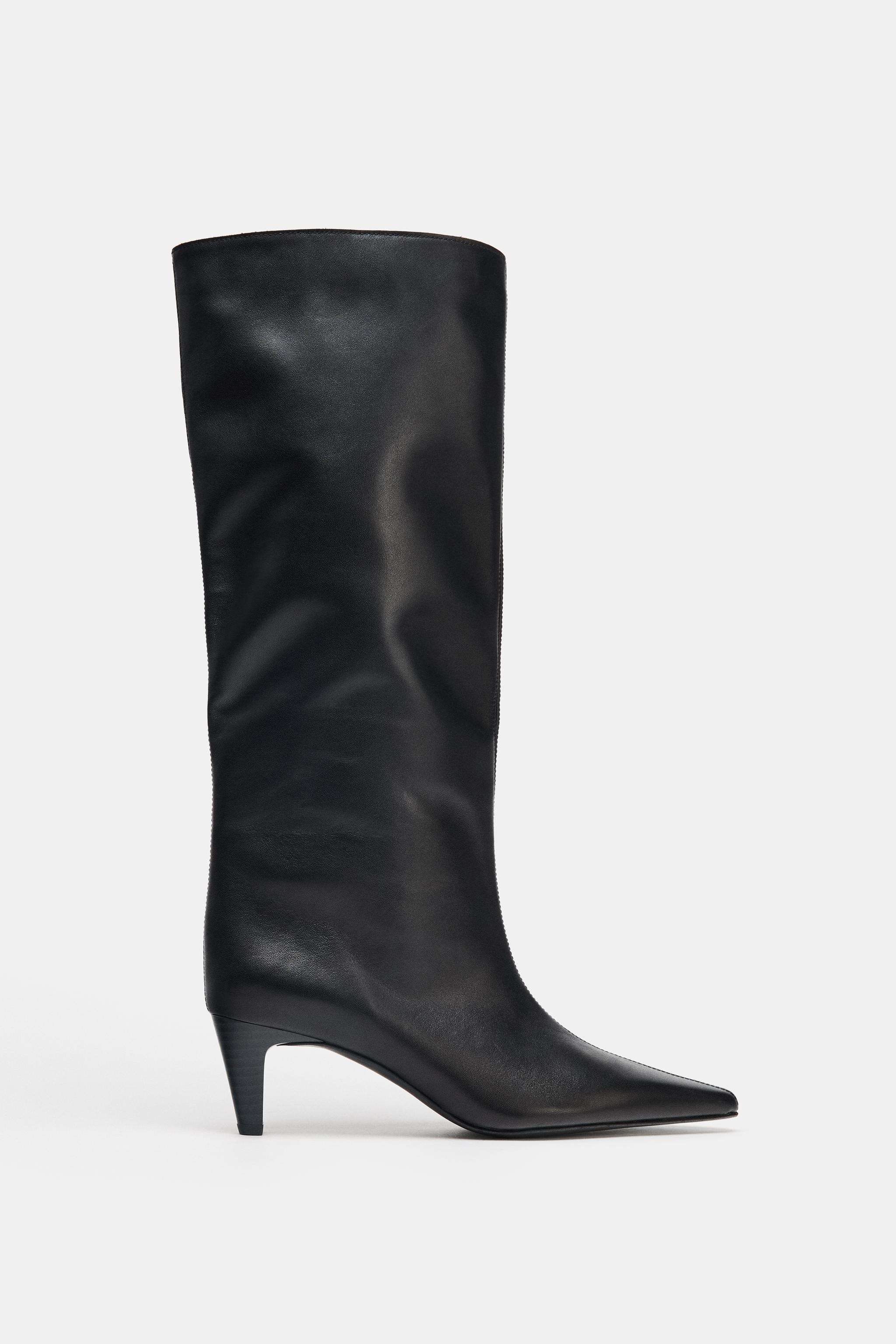 LEATHER KITTEN HEEL BOOTS | Zara UK