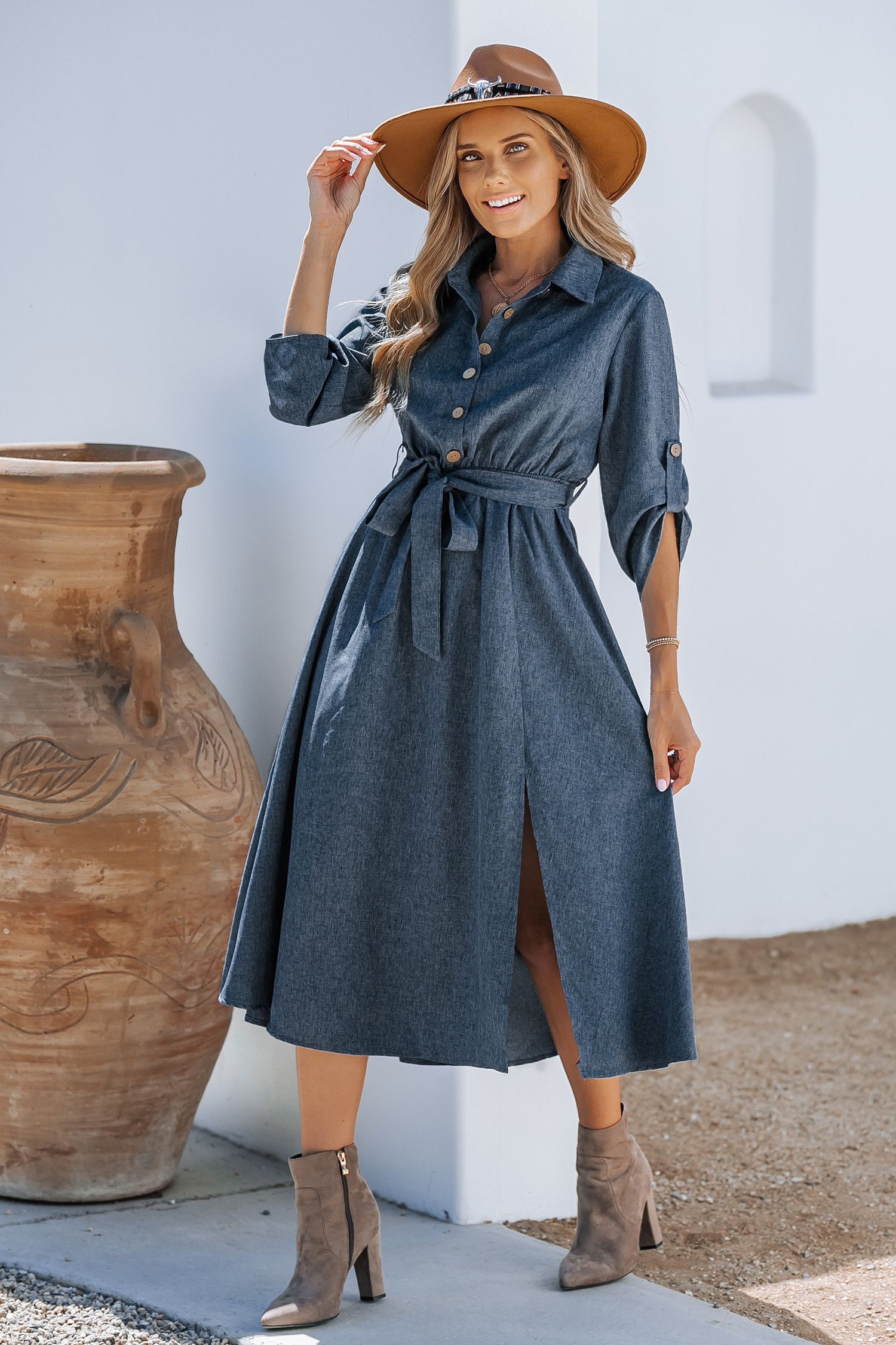 Belted Buttoned Midi Dress | Cupshe US