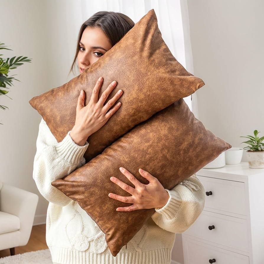 GEGELICA Pack of 2 Faux Leather Decorative Throw Pillow Covers 12X20 Inch | Amazon (US)
