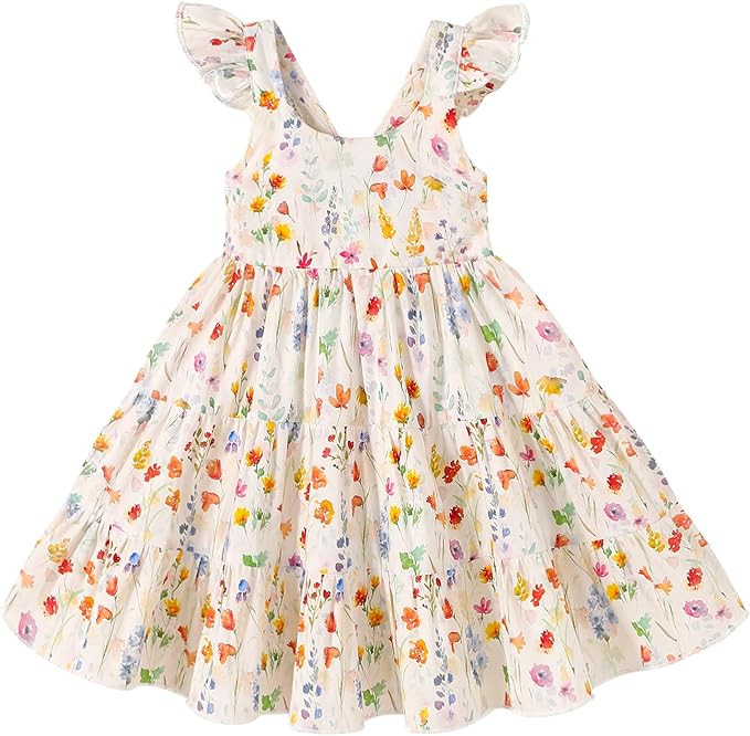 Kids Toddler Baby Girls Rainbow Dress Princess Sleeveless Beach Butterfly Sundress | Amazon (US)