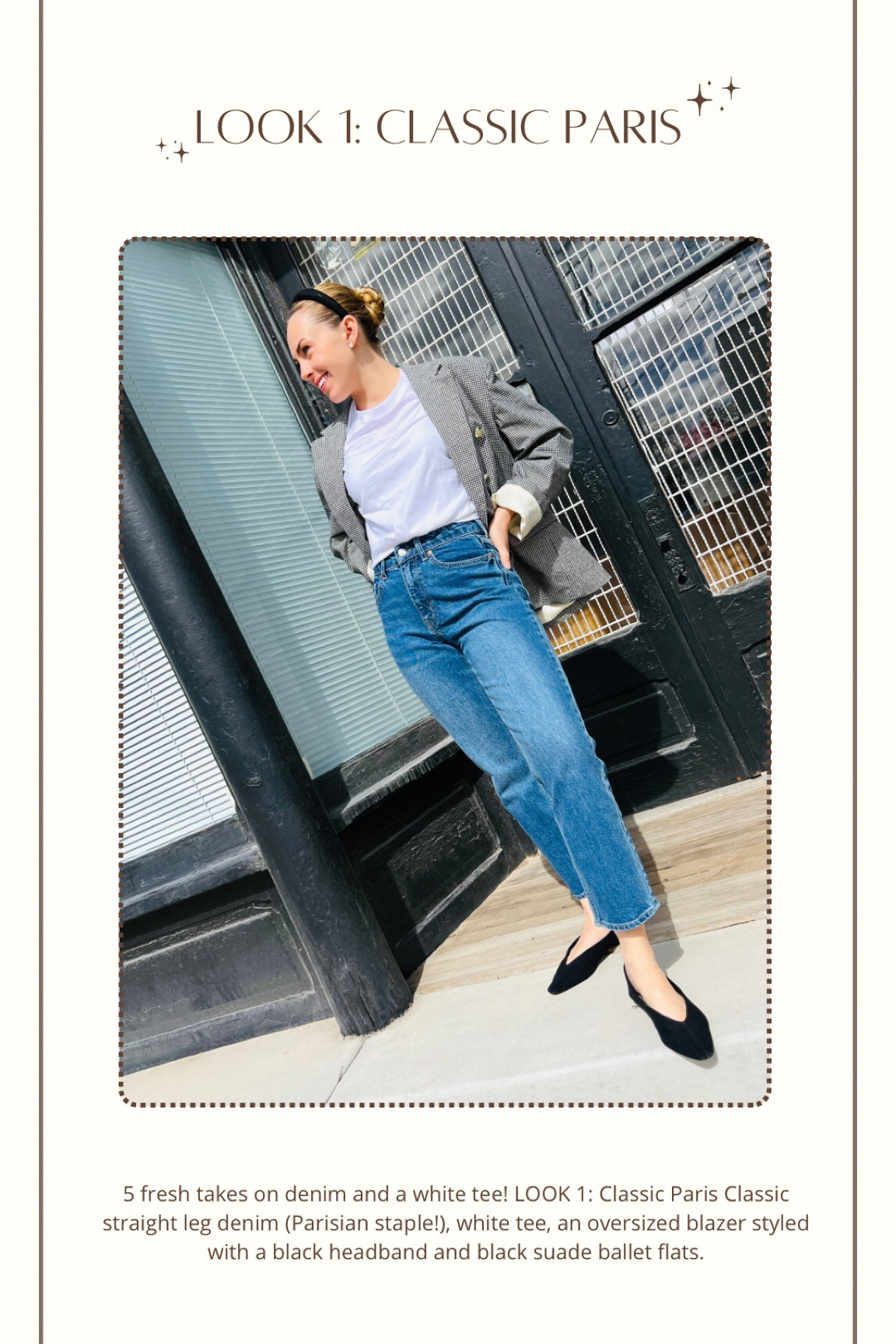 5 fresh takes on denim and a white tee! LOOK 1: Classic Paris

#LTKworkwear #LTKfindsunder100