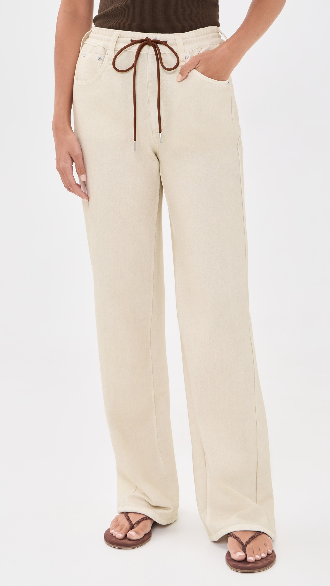 rag & bone Miramar Terry Drawcord Wide Leg Pants Ecru L | Shopbop