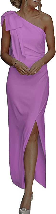 PRETTYGARDEN Women's Summer One Shoulder Long Formal Dresses Sleeveless Ruched Bodycon Wedding Gu... | Amazon (US)