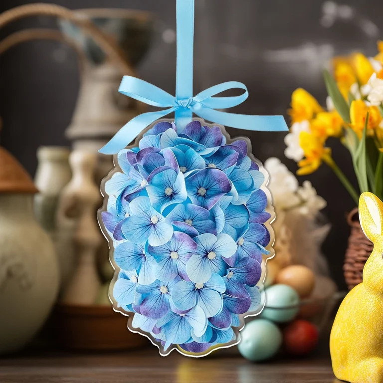 Hydrangea Easter Egg Acrylic Hanging Decoration, Easter Decor, Colorful Floral Egg Ornament for E... | Walmart (US)