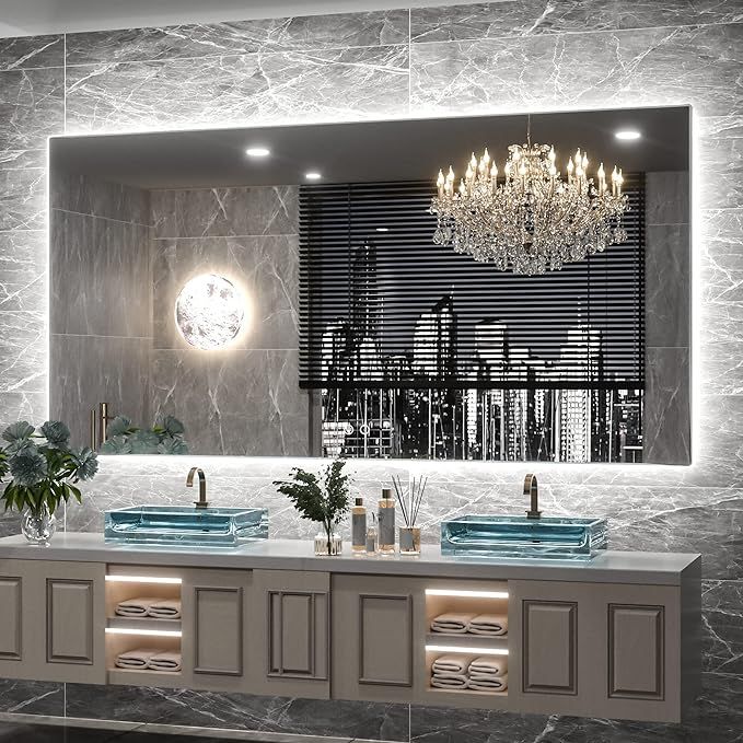 Amazon.com: Keonjinn 60 x 28 Inch LED Bathroom Mirror with Lights Backlit Vanity Mirror Anti-Fog ... | Amazon (US)