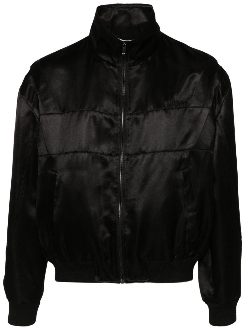 Saint Laurent logo-embroidered satin bomber jacket - Black | Farfetch Global
