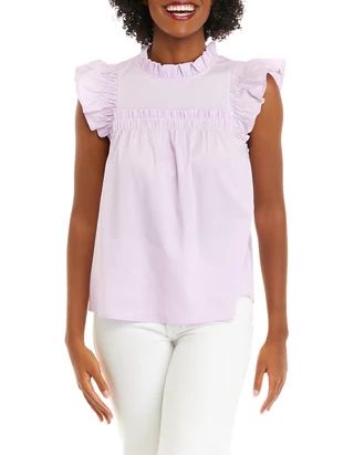 Women's Ruffle Sleeve Smock Poplin Top | Belk