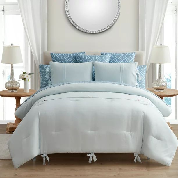 My Texas House Serena Soft Wash Microfiber Bed-in-a-Bag Comforter Set, King, Light Blue, 10 Piece... | Walmart (US)