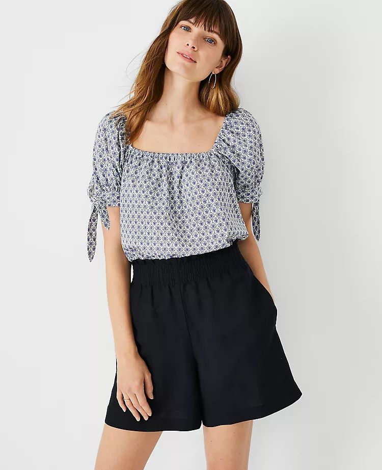Paisley Square Neck Puff Tie Sleeve Top | Ann Taylor | Ann Taylor (US)
