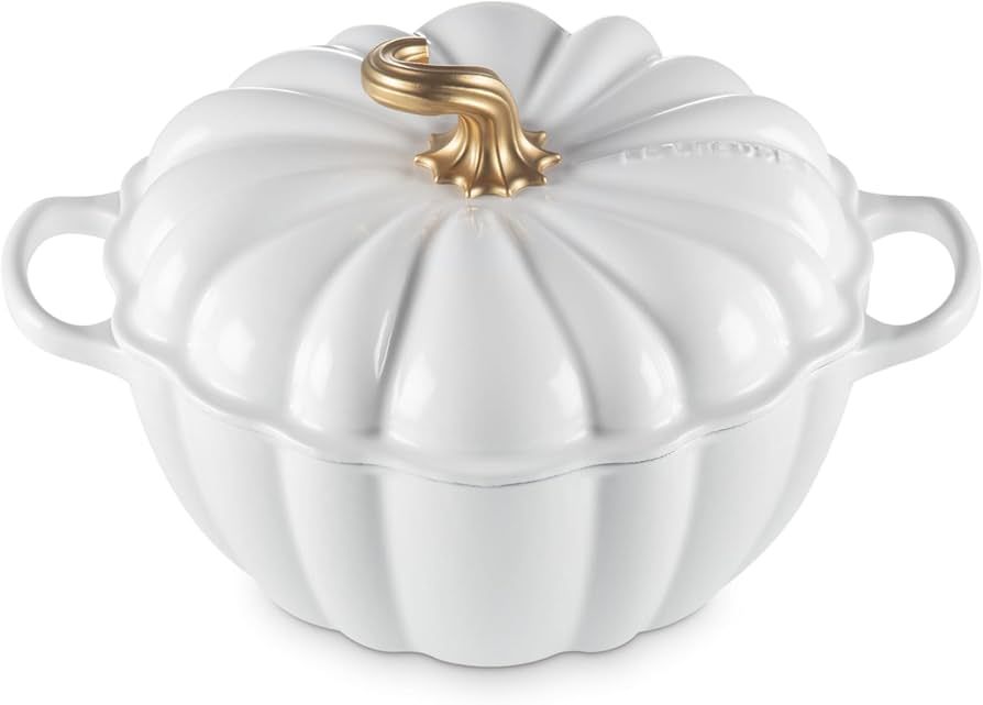 Le Creuset Enameled Cast Iron Figural Pumpkin Cocotte, 4 qt., White w/Copper Knob | Amazon (US)