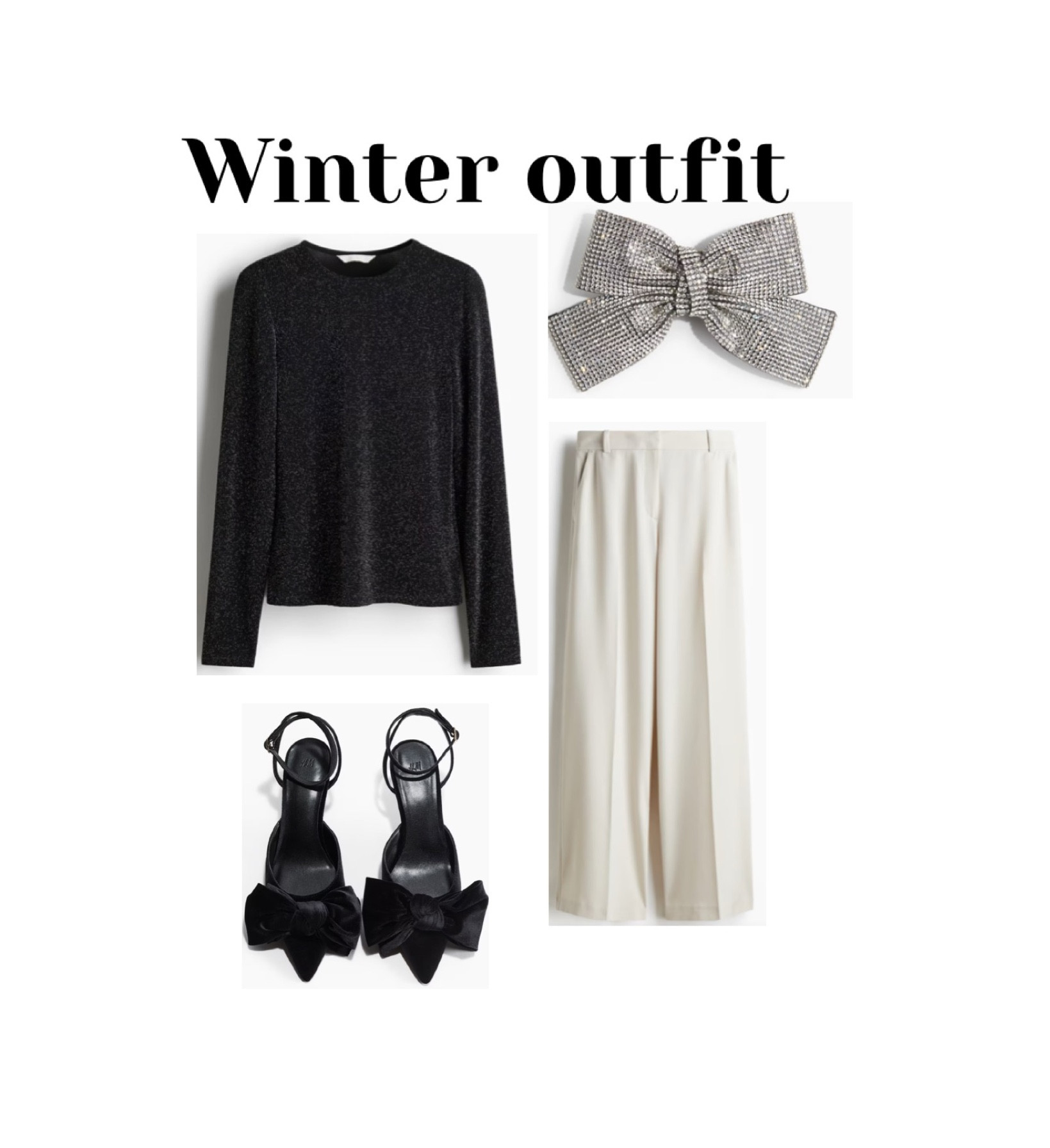 Winter outfit, holiday outfit, trousers, pants , top, blouse, long sleeve, bow heels, hair bow 

#LTKFindsUnder100 #LTKShoeCrush #LTKHoliday