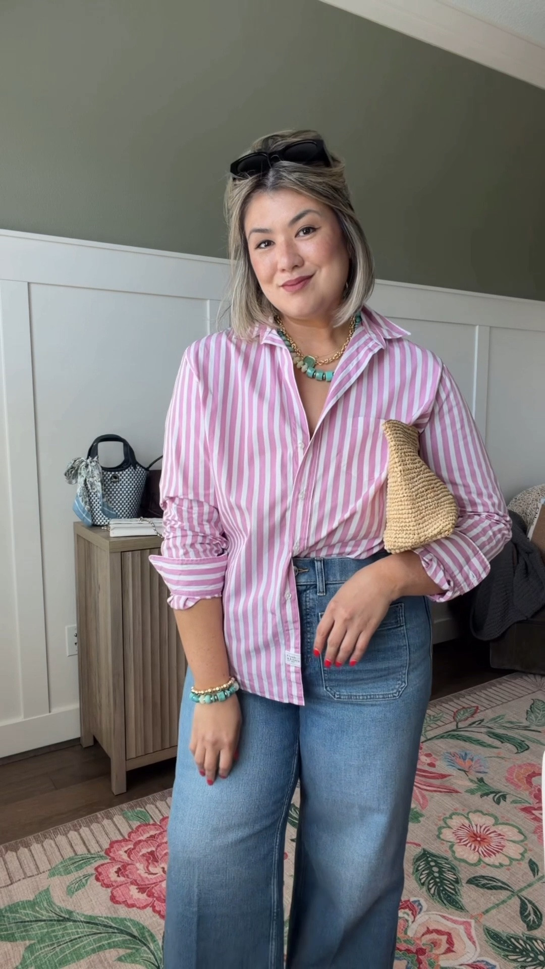 Jeans, shirt and shoes are on sale now! I’m wearing an XL in  regular inseam. They’re super stretchy yet still structured which means they’re super comfortable. 

Additional 30% off sale prices with @Spanx 
Use code: JULY4 for my shoes.

Sizes on everything else down below:
Stripe button up: size large
Ballet flats: runs true to size

#LTKSaleAlert #LTKOver40 #LTKMidsize