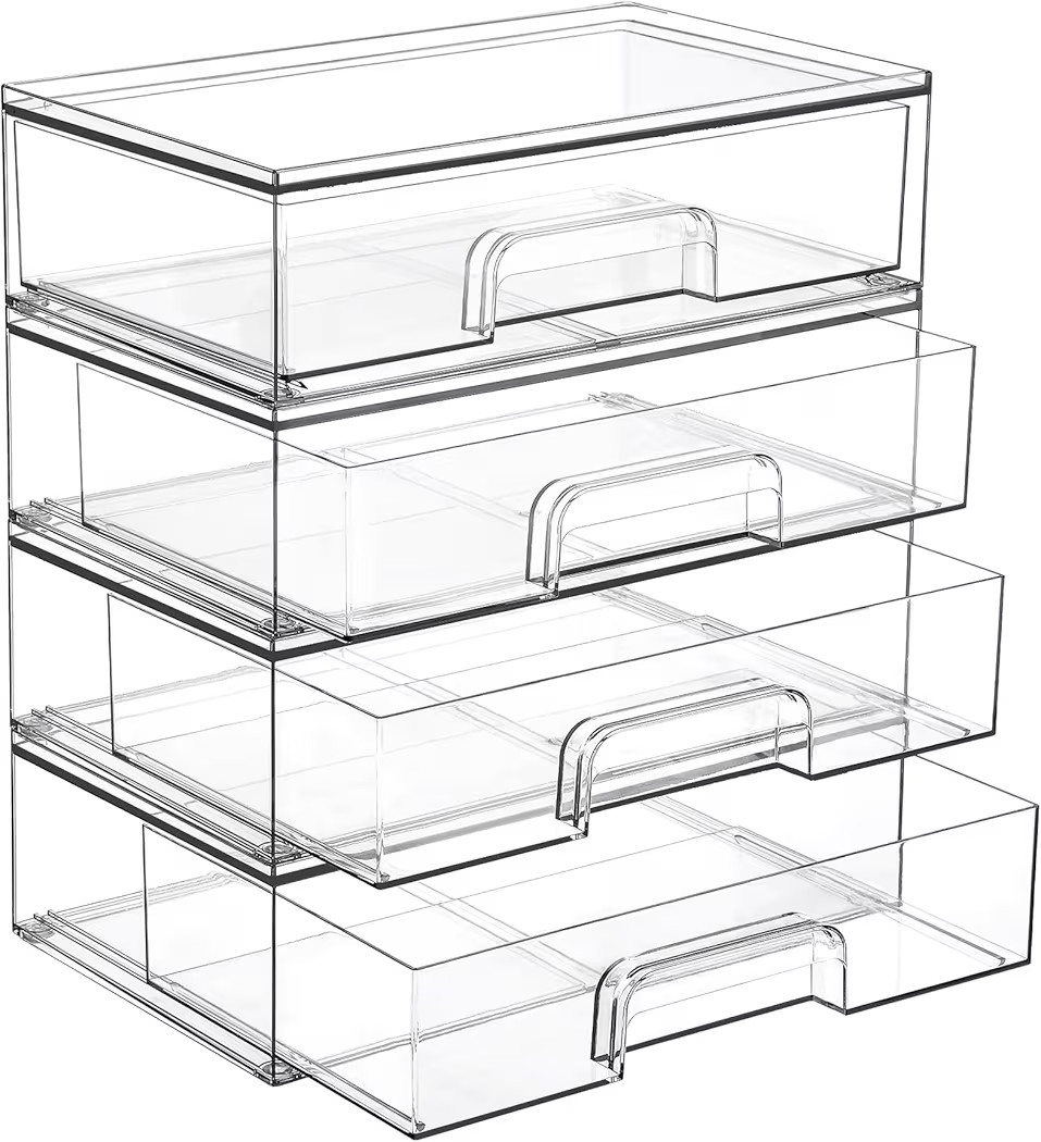 Vtopmart 12.1''W Clear Stackable Storage Drawers,4 Pack Acrylic Plastic Organizers Bins for Makeu... | Amazon (US)