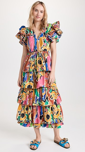 V Neck Ruffle Maxi Dress with Belt | Shopbop