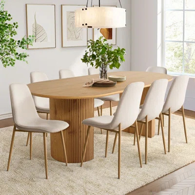 8 - Person Dining Table Sets With 79" Oval Table & 8 Upholstered Fabric Chairs | Wayfair North America