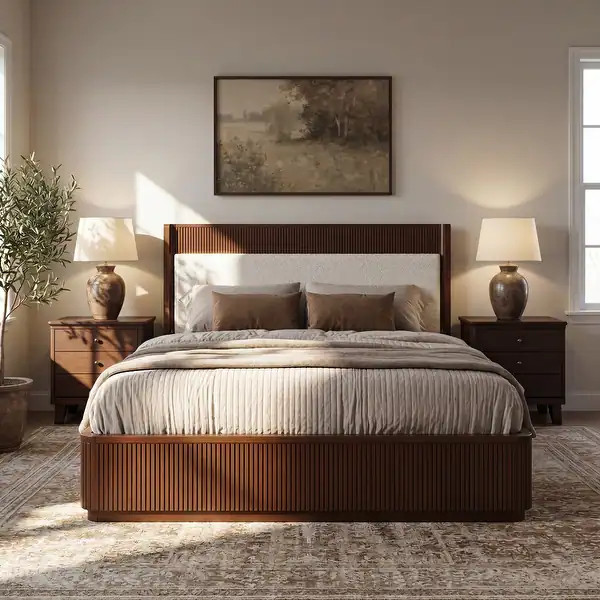 Christopher Knight Home - Modern Curved Boucle Upholstered Wooden Platform Bed, Vertical Channel ... | Bed Bath & Beyond