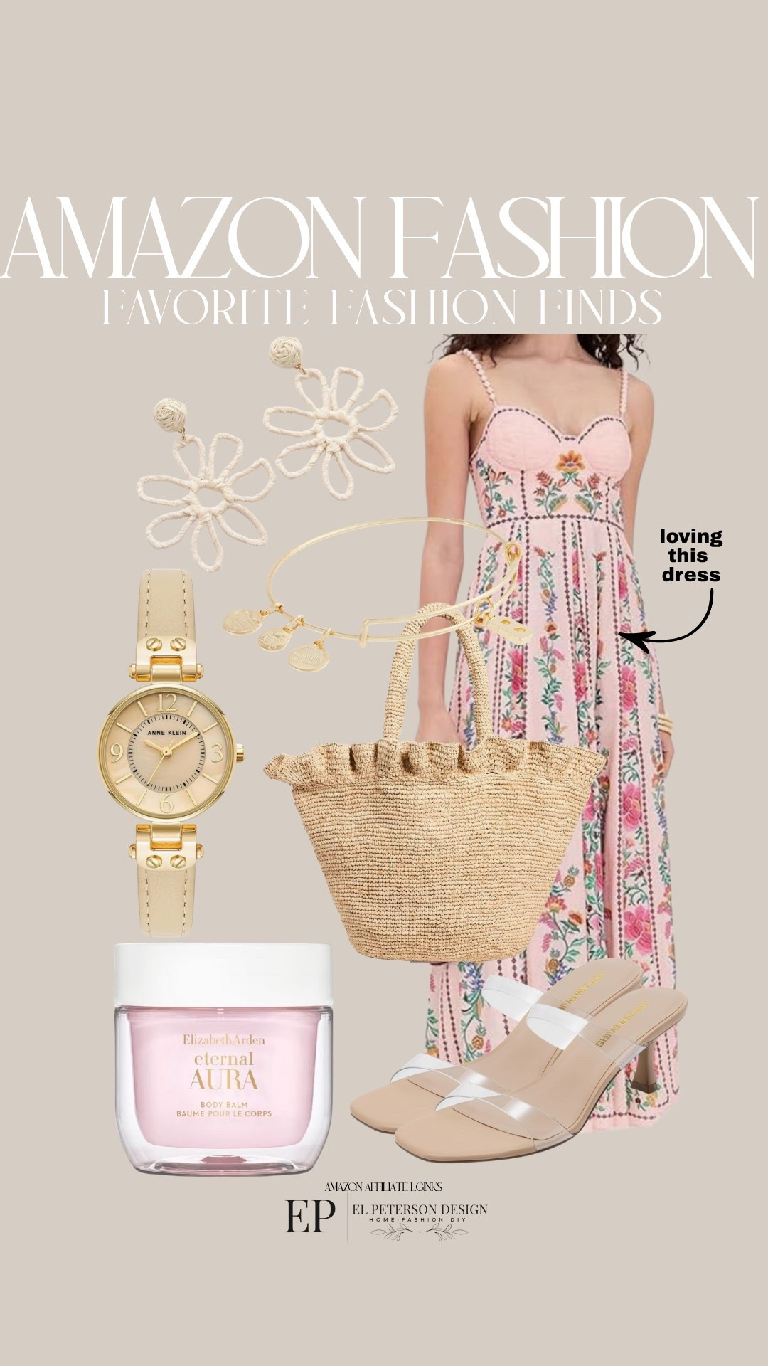 Amazon 
Dress
Purse 
Watch
Bracelet 
Perfume
Earrings
Feels
