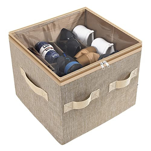 Moteph Shoe Organizer for Closet - Shoe Storage Organizer for Closet Organization with Clear Cover & Adjustable Dividers, Shoe Rack & Basket - (Light Brown, Small - 12 Pairs) | Amazon (US)