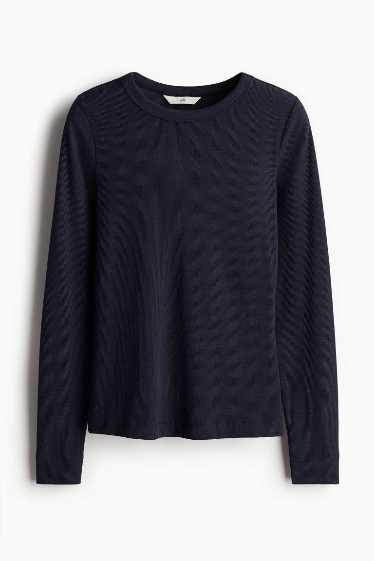 H & M - Ribbed Modal-blend Top - Blue | H&M (US + CA)