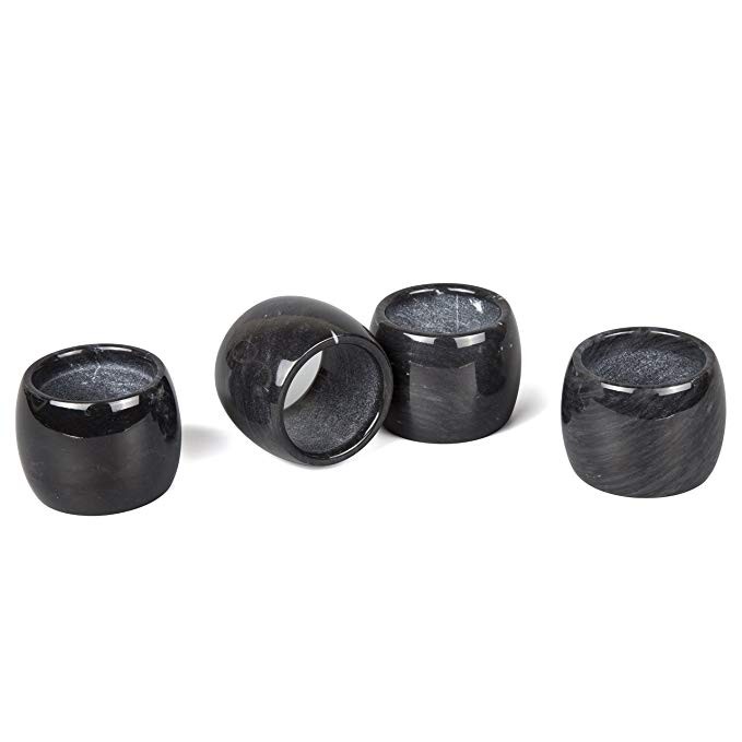 Creative Home 33140 Genuine Black Marble Stone Set of 4 Pc Napkin Ring Set | Amazon (US)