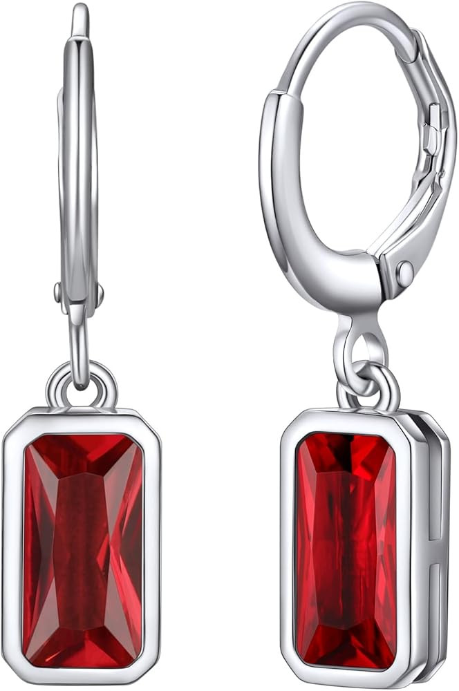 Bestyle Sterling Silver Small Dainty Birthstone Drop Earrings for Women Girls with Rectangular Ba... | Amazon (CA)