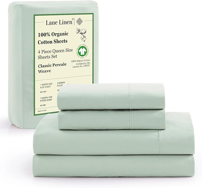 LANE LINEN 100% Organic Cotton Queen Sheets, 4Pc Cotton Sheets Queen Size Set, Classic Percale We... | Amazon (US)