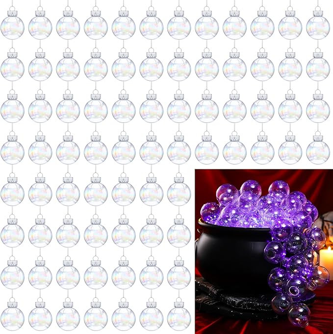 Funtery 24 Pcs Halloween 2.5inch Clear Iridescent Plastic Ornaments for Crafts Plastic Ball Decor... | Amazon (US)