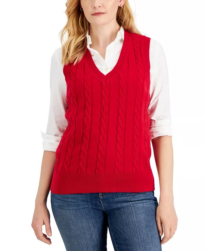 Women's Cotton Cable-Knit Vest, Created for Macy's | Macy's
