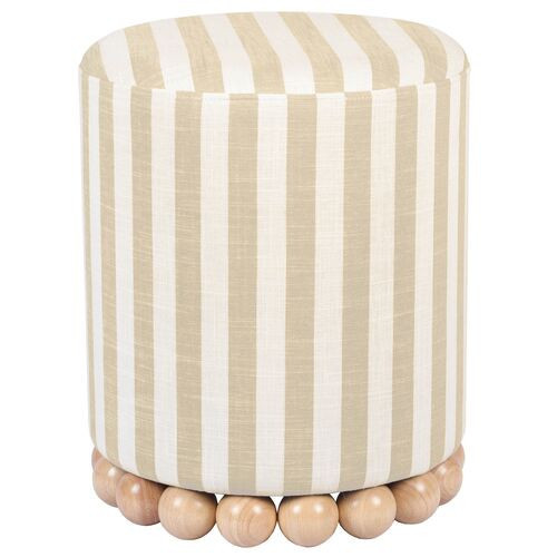 Callie Stripe Round Ottoman - Beige | Footstool, Footrest, Low Seat - Ideal Storage, Decor, Furniture | One Kings Lane