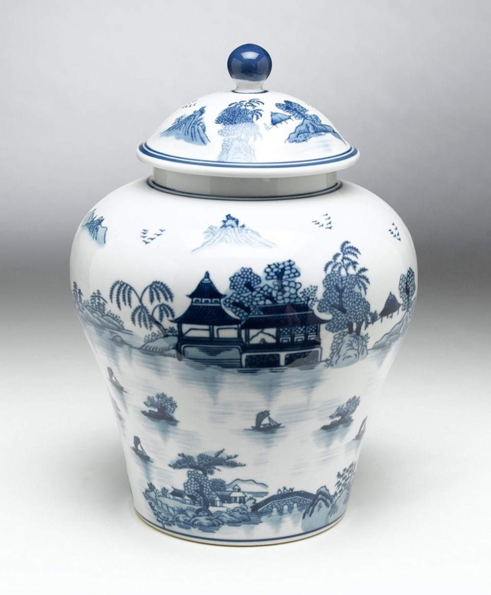 14" Blue Pagoda Design Ginger Jar | Pier 1 Online