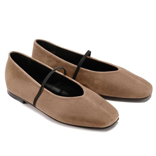 FJQNXGY Women's Mary Jane Flats Square Toe Slip On Ballet Shoes with Ankle Strap Comfortable Dressy Flats for Casual & Formal Occasions | Amazon (US)