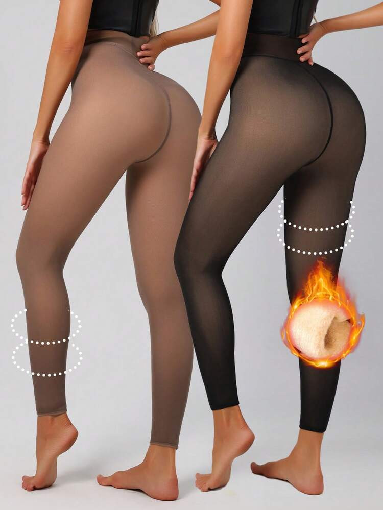 2/1pc Thick Thermal Lined Leggings For Women, Cropped Semi-Sheer Tights, Soft Warm Stockings, Sui... | SHEIN