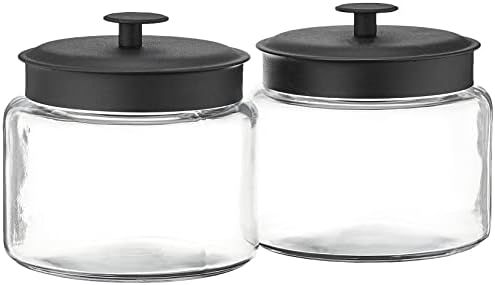 Amazon.com: Anchor Hocking Montana Glass Jars with Fresh Sealed Lids, Black Metal, 64 oz (Set of ... | Amazon (US)