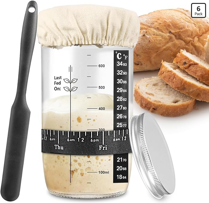Sourdough Starter Jar, Sourdough Starter Kit with Date Marked Feeding Band, Thermometer, Cloth Co... | Amazon (US)