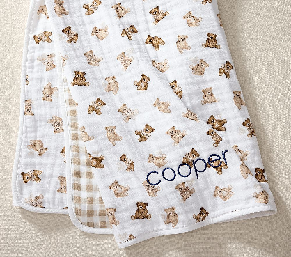 Teddy Bear Oversized Organic Muslin Baby Blanket | Pottery Barn Kids
