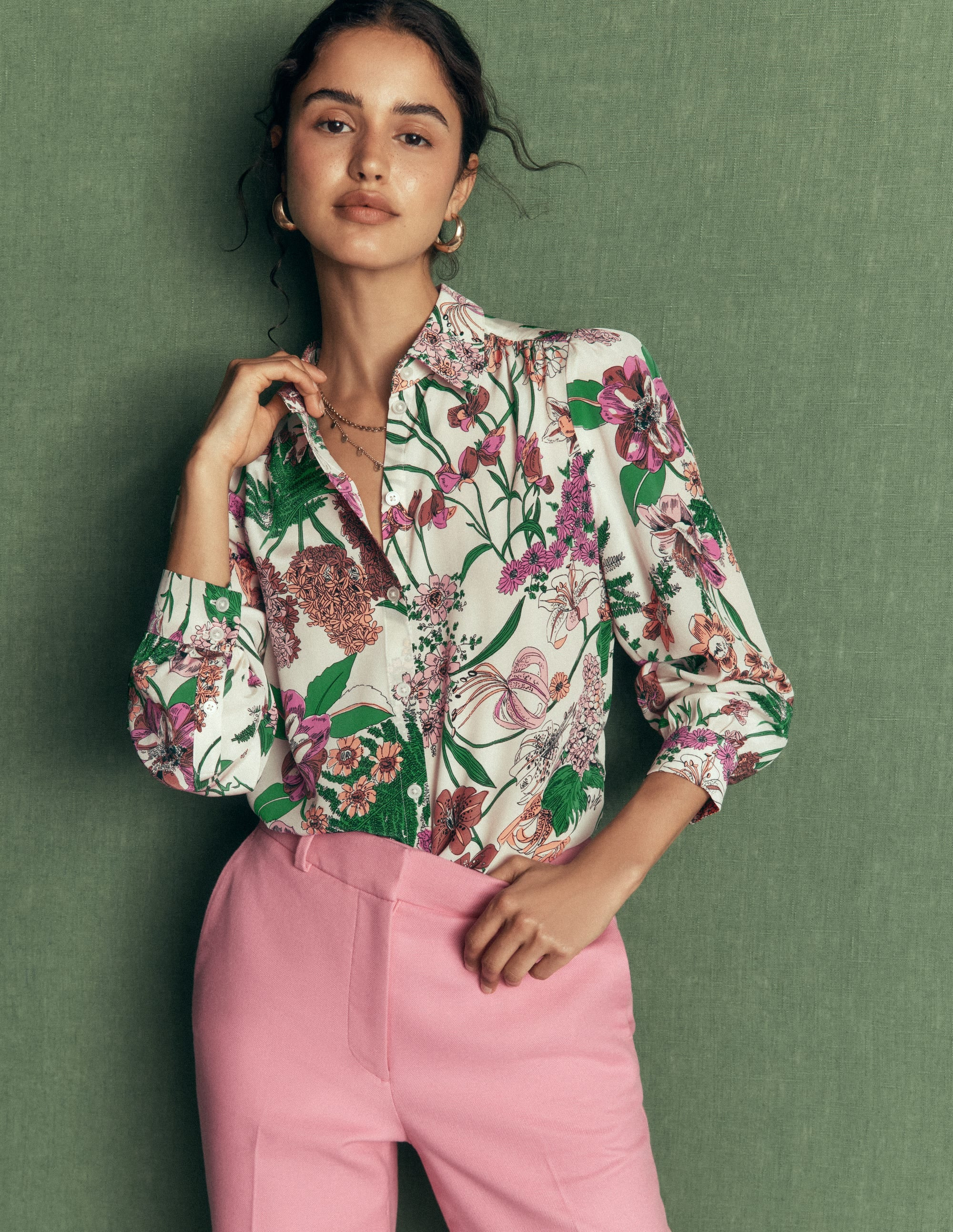 Sara Silk Shirt-Ivory, Whimsical Flora | Boden (US)
