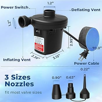Quick-Fill Electric Air Pump with 3 Nozzles, AC 110V-120V Portable Inflator Deflator for Inflatab... | Amazon (US)