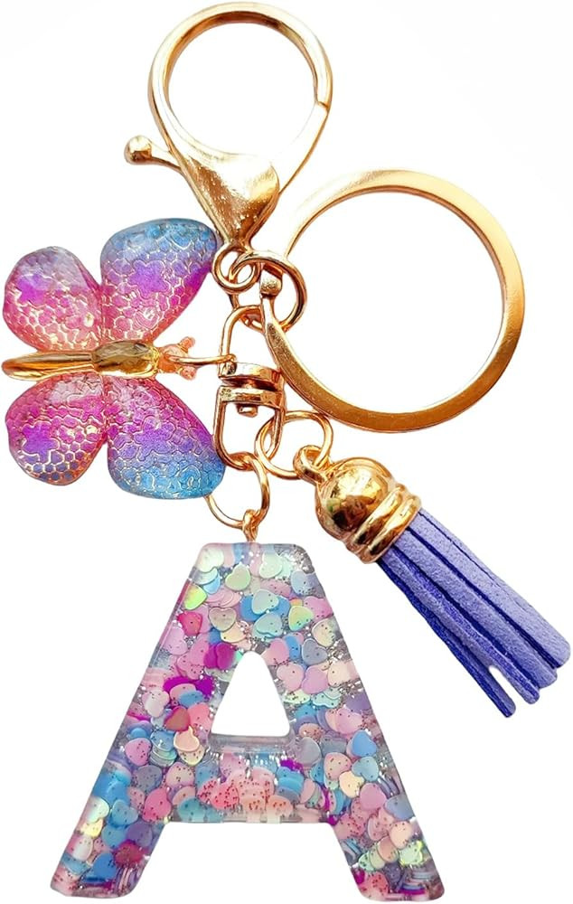 SANLONGXL Cute Initial Letter Keychains for Women Girls Tassel Butterfly Pink Purple Green Keycha... | Amazon (US)
