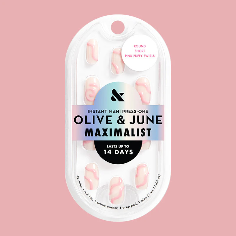 Pink Puffy Swirls - Press-On | Short | Round | Olive & June