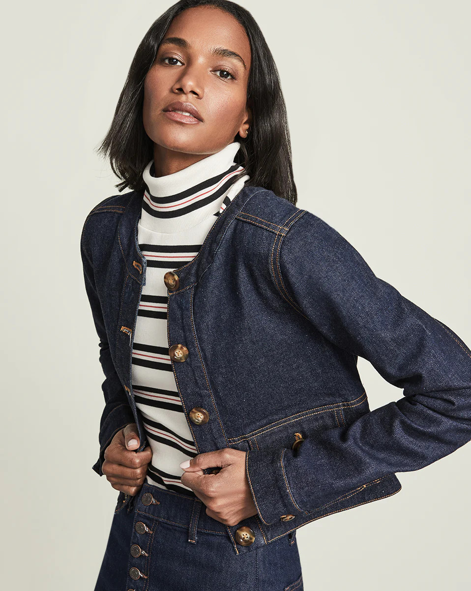 Sadler Collarless Denim Jacket | Veronica Beard